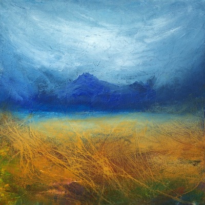 Contemporary Scottish art painting in blue and yellow