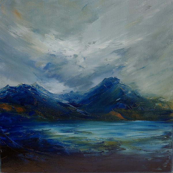 Blue Scottish mountain landscape painting