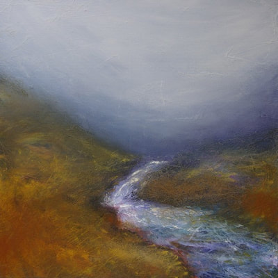 Scottish highland waterfall painting