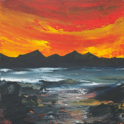 Scottish mountain sunset painting
