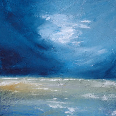 blue and white seascape painting