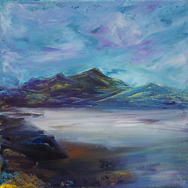 Scottish seascape painting of a white sandy bay
